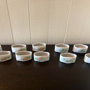 Vtg 11 Handpainted Porcelain Napkin Rings Rose Bouquet Floral Cottagecore Granny